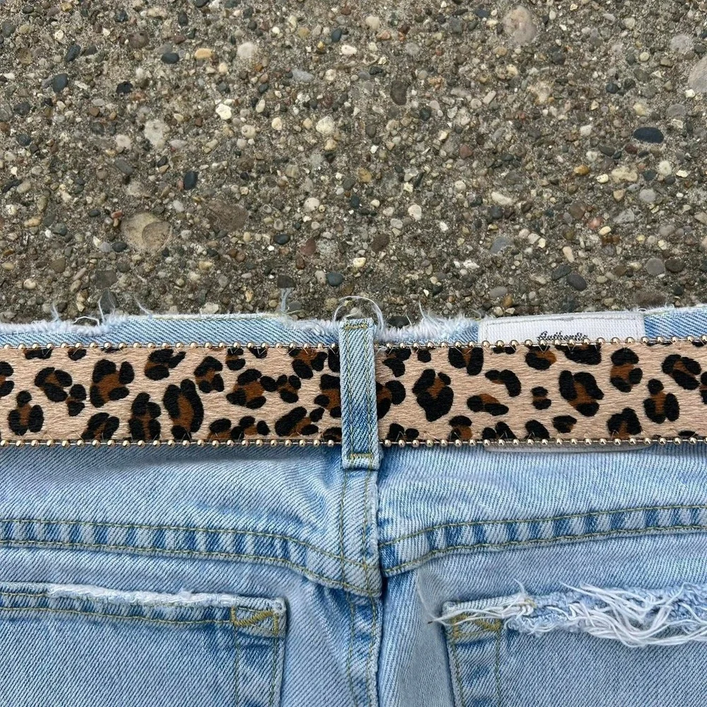 Vintage style cheetah leopard print fur belt american tan and brown bedazzled